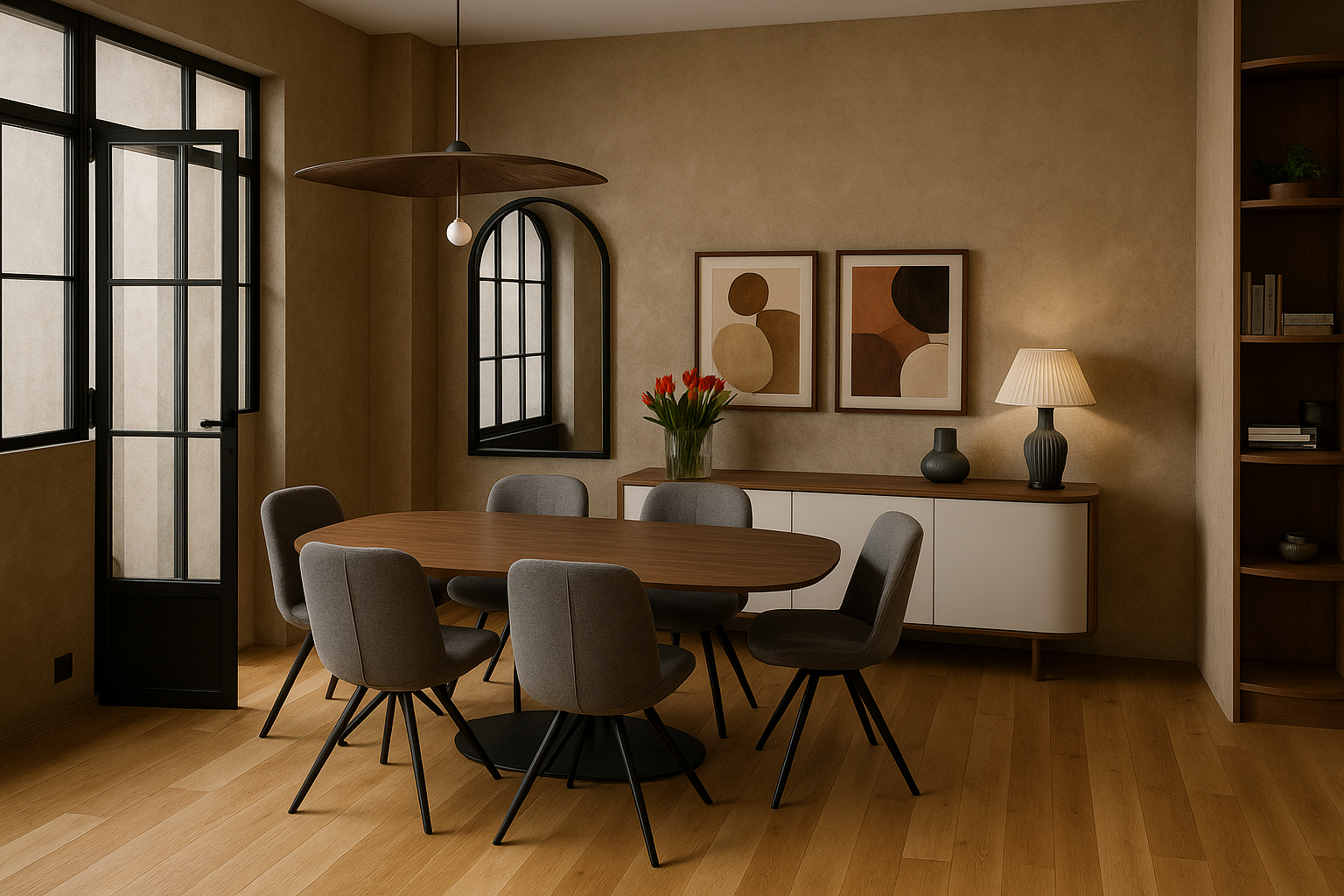 Salon contemporain décoré avec peinture effet béton