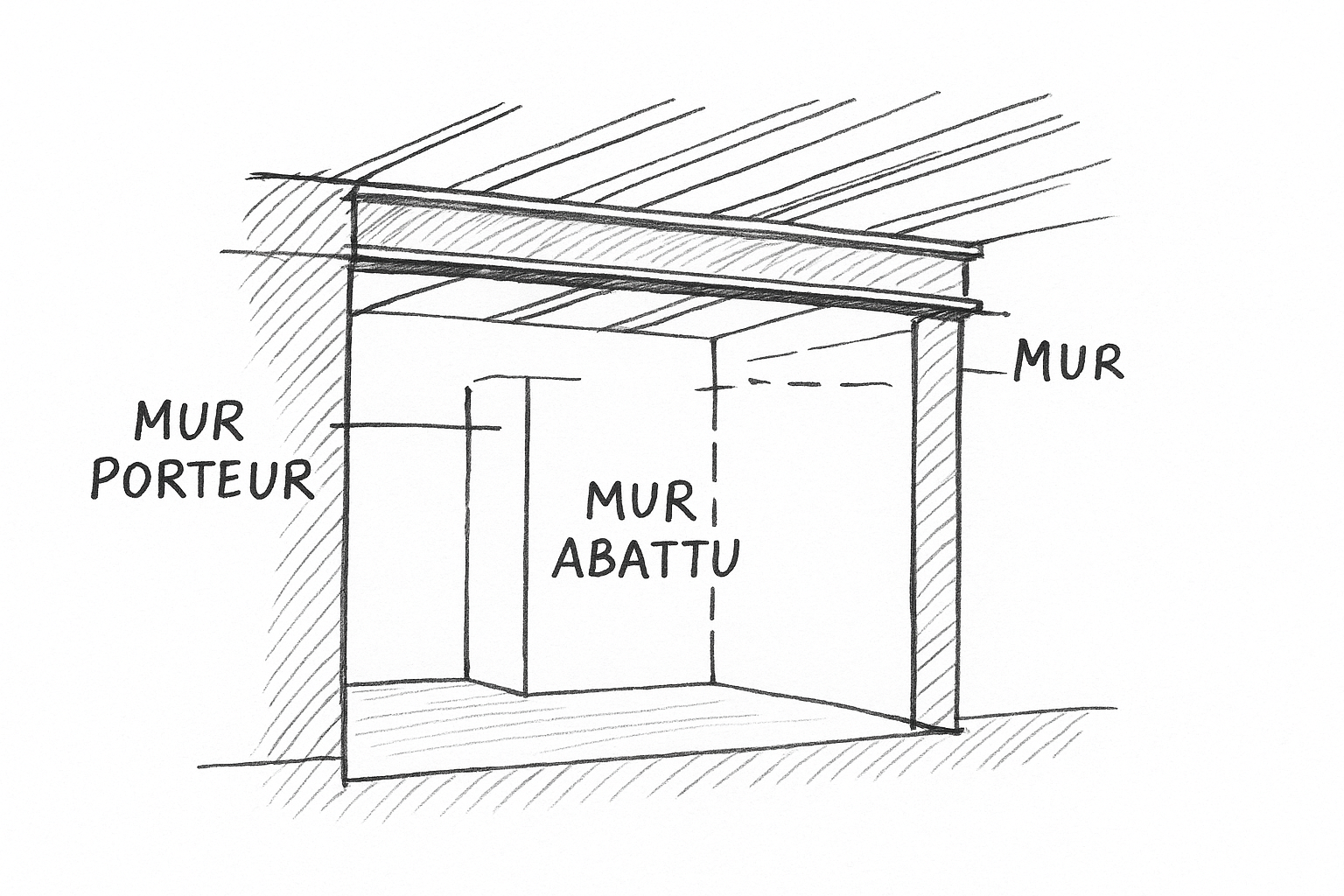 Croquis explicatif de l’ouverture d’un mur porteur renforcé par un IPN en acier